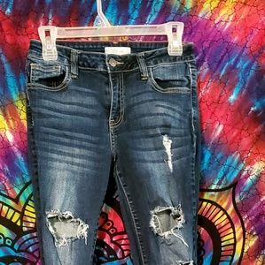 Women's dark wash distressed Jean's